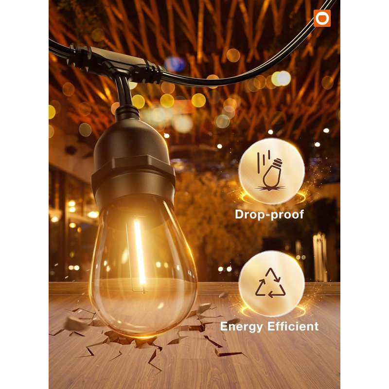 The Holiday Aisle LED Outdoor String Lights 48FT with Edison Vintage Shatterproof Bulbs Wayfair